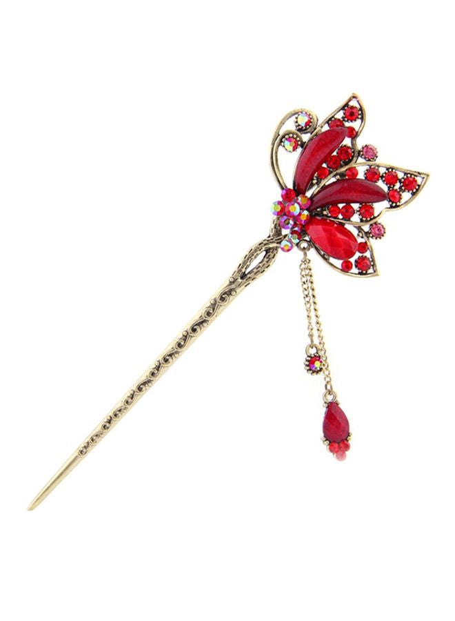 Chinese Traditional Hairpin With Butterfly Red