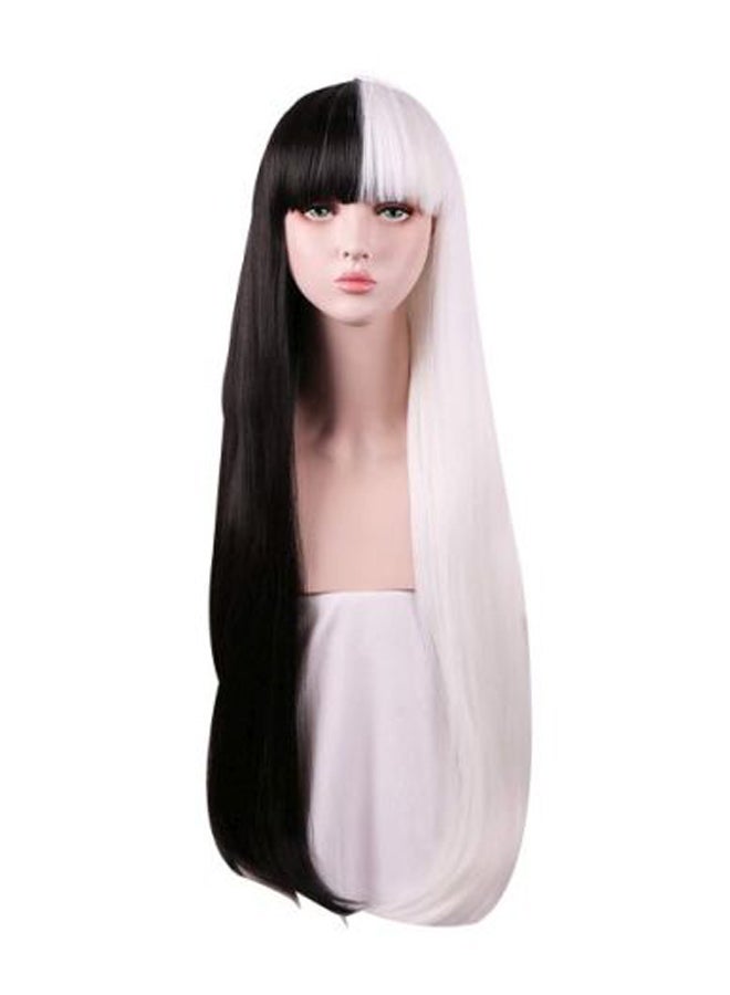 يليس شعر مستعار طويل بقصة مستقيمة لحفلات التنكر في الهالوين أسود/ أبيض 32بوصة