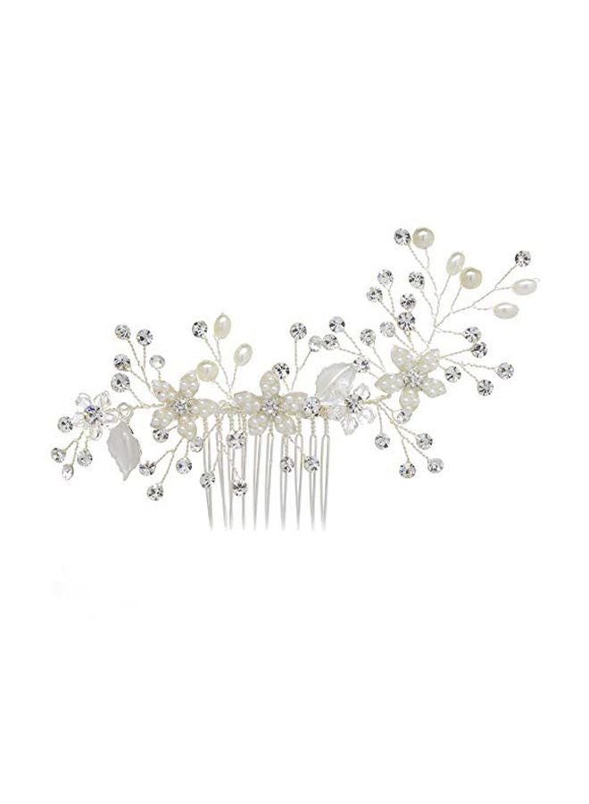 SWEETV Rhinestone And Pearl Studded Wedding Comb Beige/Clear 
