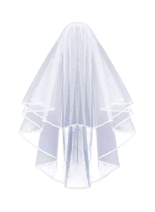 Korty Two Tier Ribbon Edge Center Cascade Bridal Wedding Veil with Comb White