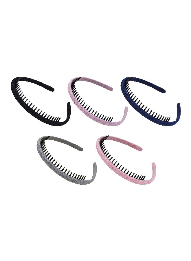 5-Piece Toothed Headband Set Pink/Grey/Black - v1556343220/N24329441A_1