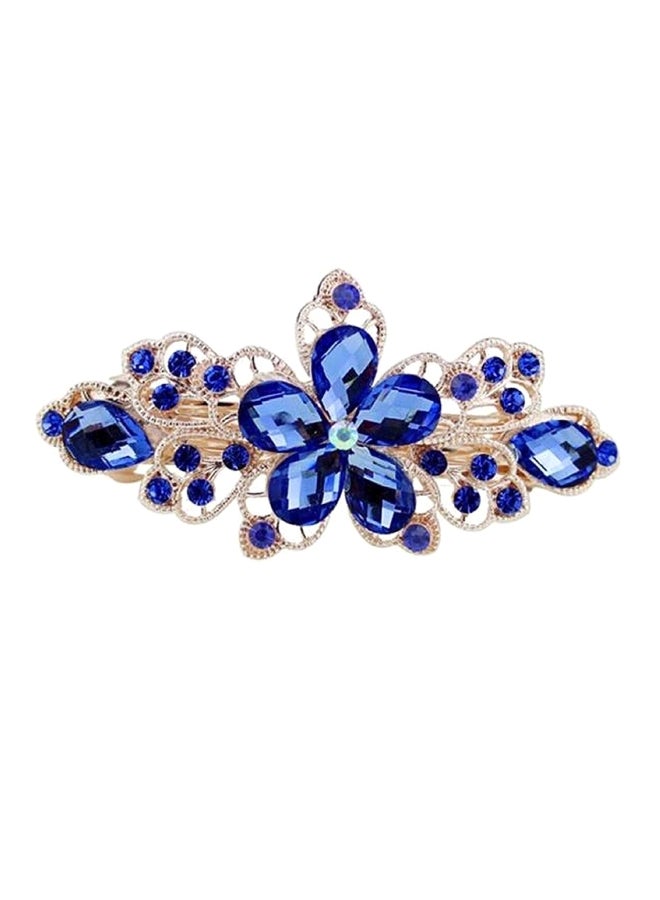 Sankuwen Flower Rhinestone Hair Clip Dark Blue/Silver 