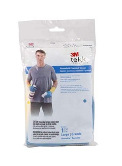 3M Tekk Protection Household Chemical Gloves Blue/Yellow Large  - Image 1