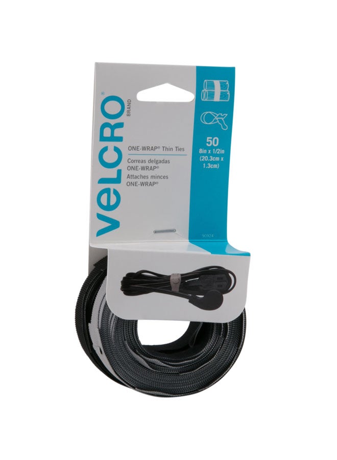 Velcro 50-Piece One Wrap Ties Black 20.3x1.3cm - Image 1