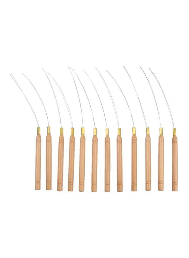 Tinksky 12-Piece Wooden Hair Extension Needle Threader Set Brown/Gold