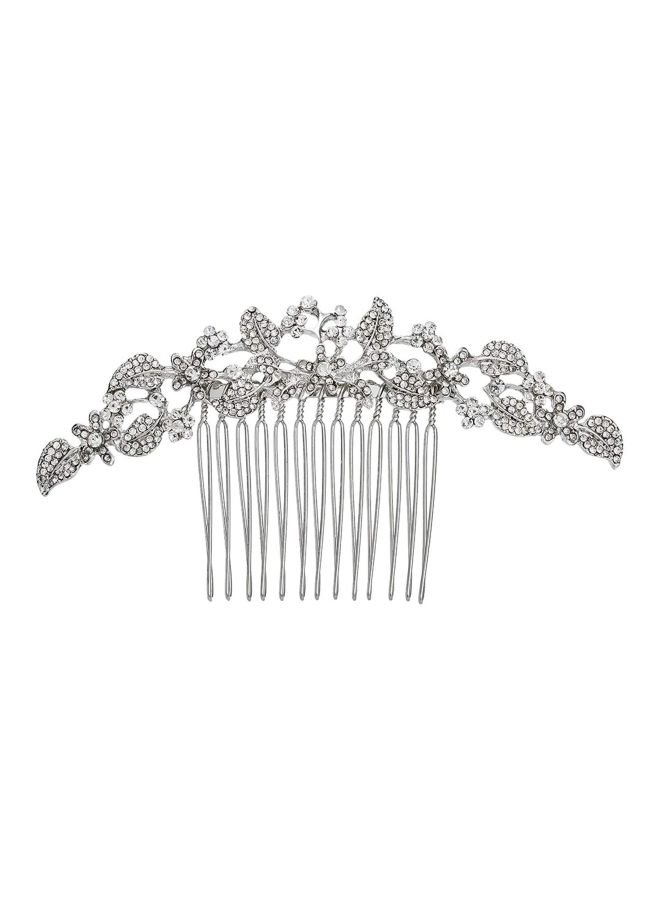 SWEETV - Rhinestonee Studded Bridal Hair Comb Silver/Clear - Image 1