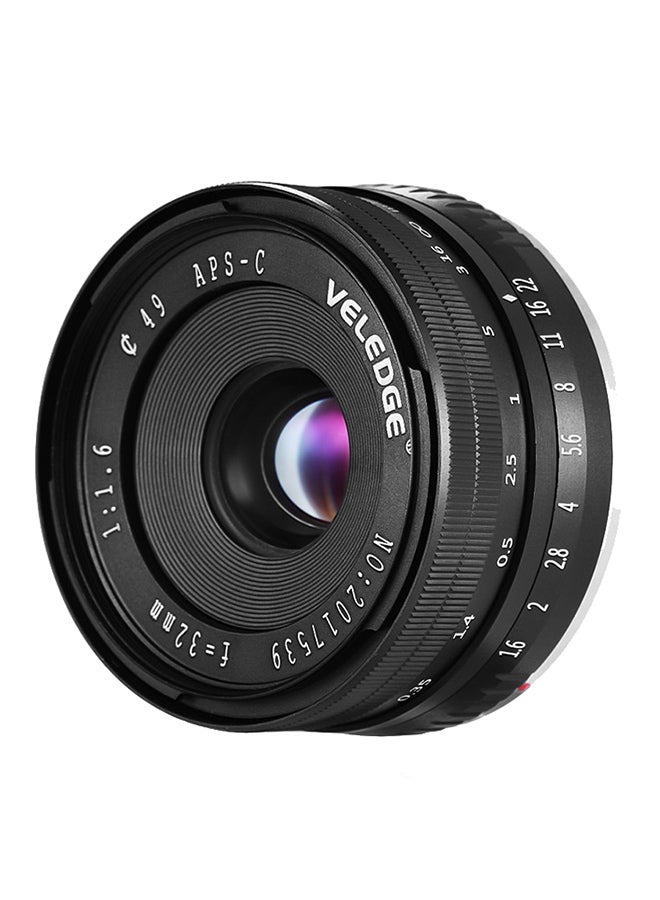 Veledge 32mm F1.6 Large Aperture Manual Prime Fixed Lens For Sony APS-C E-Mount Digital Mirrorless Cameras Black 