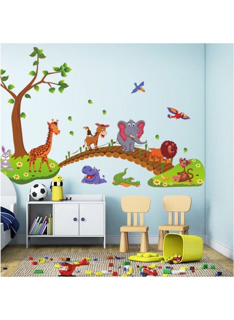 Kawaii Big Jungle Animals Bridge PVC Wall Stickers Kids Bedroom Wallpaper Multicolour
