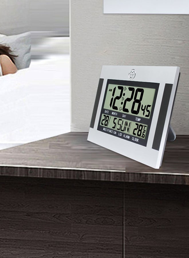 Digital Desk Wall Alarm Clock with Thermometer & Calendar LCD Large Screen White/Black - Image 4