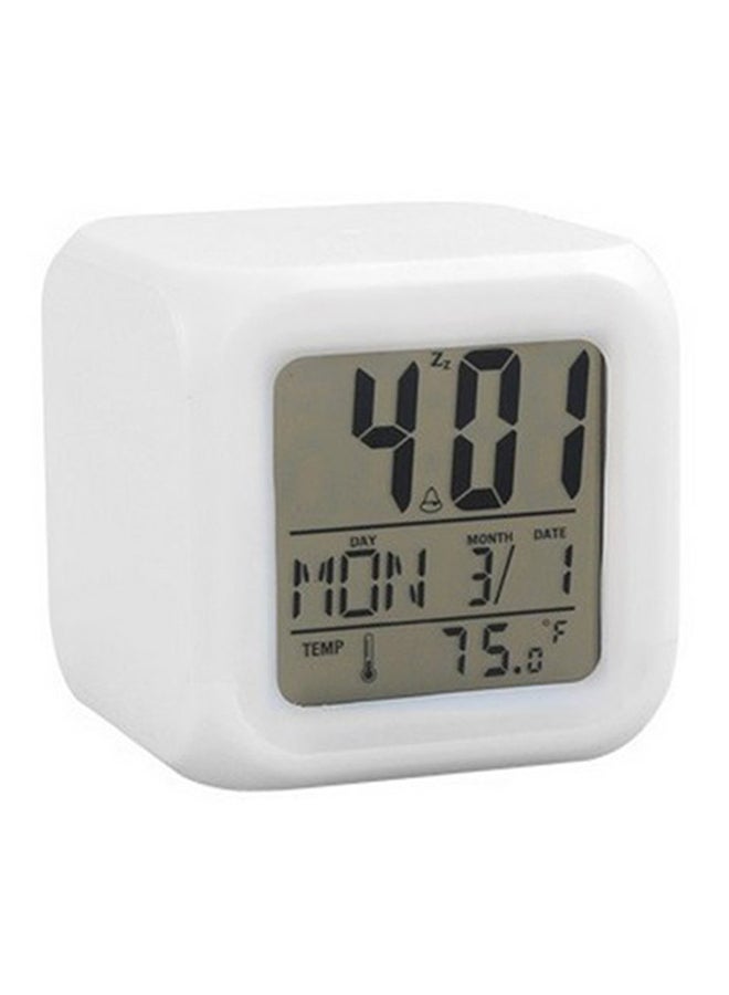 Portable 7 Colors Change Square Digital Alarm Clock with LCD Screen Home Use White