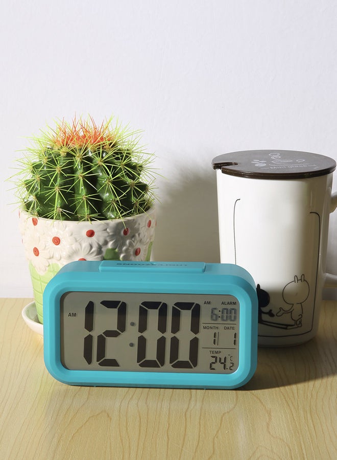LED Digital Electronic Alarm Clock Backlight Time With Calendar + Thermometer Blue