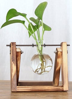 ماركة غير محددة مزهرية زراعة من الزجاج مع حامل خشبي سادة كلاسيكي وحامل دوار معدني شفاف/بني  - Image 2