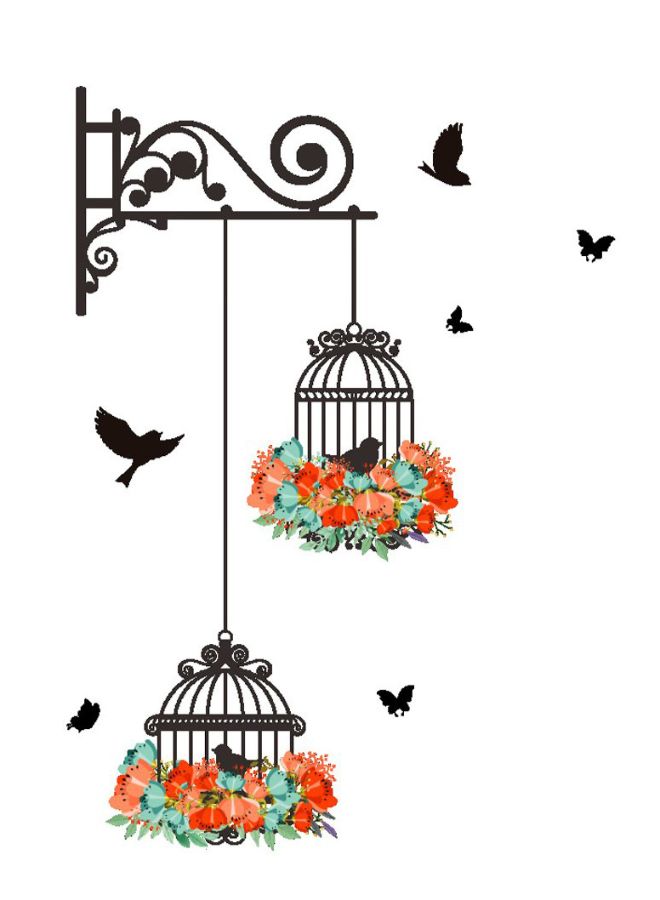 Removeable Wall Stickers Wall Painting Birdcage Background Room Decoration Multicolour  - Image 1