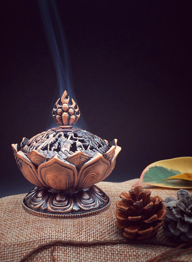 Tibetan Lotus Alloy Bronze Mini Incense Burner Metal Craft Home Decoration Multicolour  - Image 3