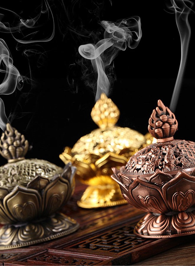Tibetan Lotus Alloy Bronze Mini Incense Burner Metal Craft Home Decoration Multicolour  - Image 4