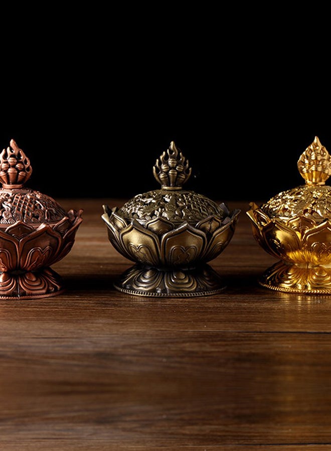 Tibetan Lotus Alloy Bronze Mini Incense Burner Metal Craft Home Decoration Multicolour  - Image 5