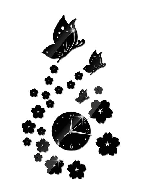 Mirror Wall Stickers 3D Clock Butterfly Pattern CA005 Living Room Decoration Black/Silver