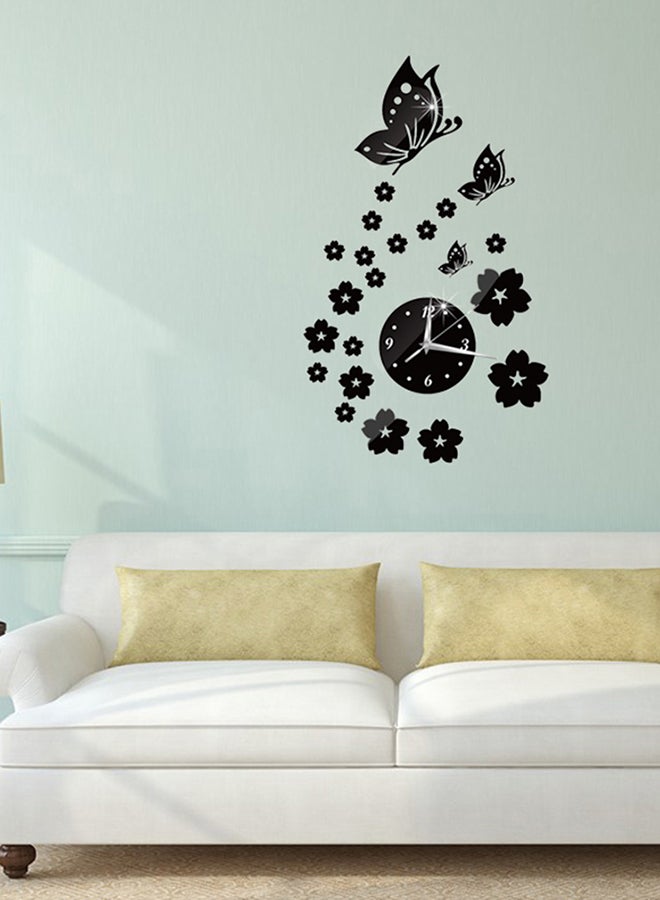 ساعة تلصق على الحائط عاكسة ثلاثية الأبعاد بنمط الفراشات لتزيين حجرة المعيشة طراز CA005 أسود/فضي - Image 3