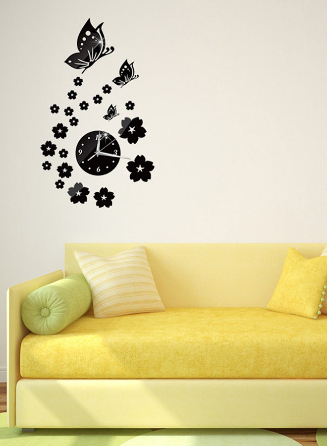 ساعة تلصق على الحائط عاكسة ثلاثية الأبعاد بنمط الفراشات لتزيين حجرة المعيشة طراز CA005 أسود/فضي - Image 5