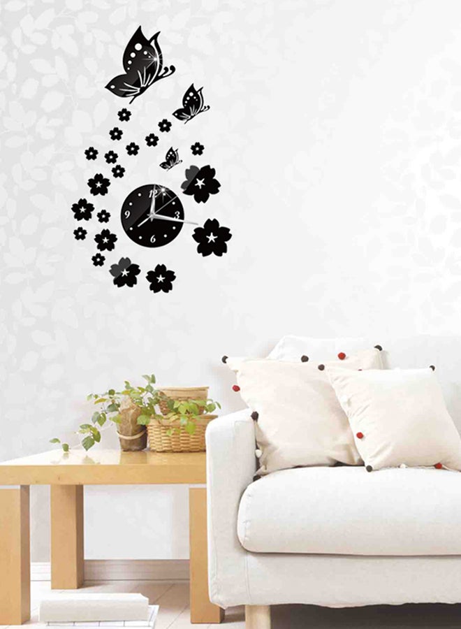 ساعة تلصق على الحائط عاكسة ثلاثية الأبعاد بنمط الفراشات لتزيين حجرة المعيشة طراز CA005 أسود/فضي - Image 4