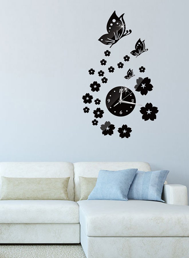 ساعة تلصق على الحائط عاكسة ثلاثية الأبعاد بنمط الفراشات لتزيين حجرة المعيشة طراز CA005 أسود/فضي - Image 2