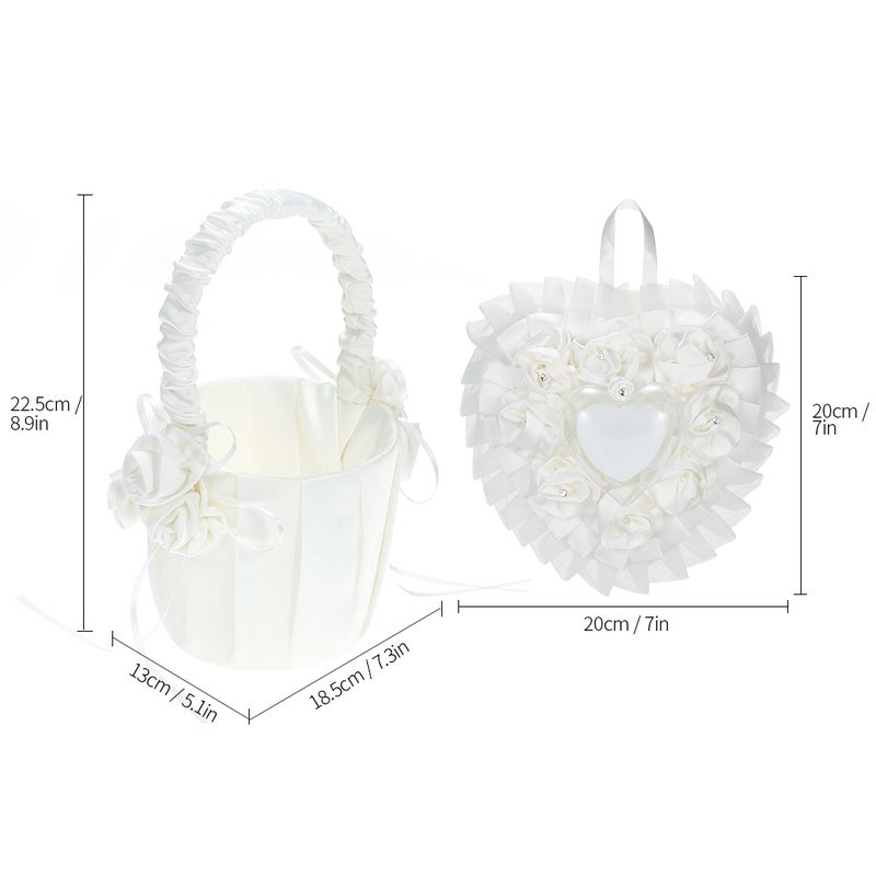 Satin Ring Bearer Pillow And Flower Basket Set White  - Image 5