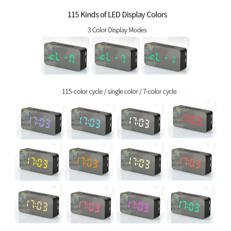 ساعة منبه رقمية بإضاءة LED زاهية يمكن استخدامها كمرآة أزرق  - Image 4