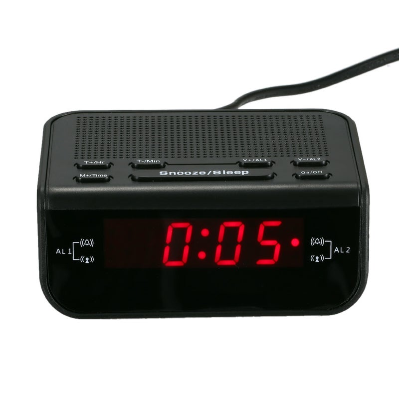 Generic - Compact Digital Alarm Clock FM Radio With Dual Alarm Buzzer Black - Image 1