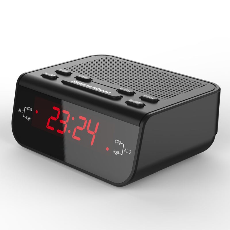 Generic - Compact Digital Alarm Clock FM Radio With Dual Alarm Buzzer Black - Image 1