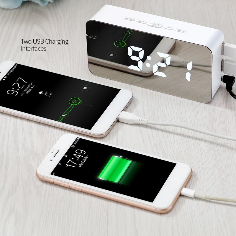 Digital Colorful LED Mirror Alarm Clock White - Image 5