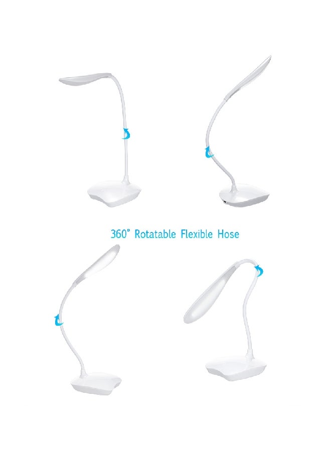 Ultralight USB Rechargeable Dim-Able LED Lamp With Touch Control And 360° Flexible Rotatable Hose White 16x8x11.8cm
