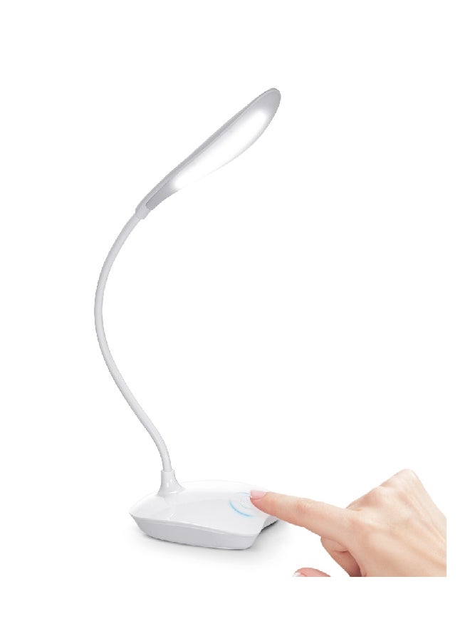 Ultralight USB Rechargeable Dim-Able LED Lamp With Touch Control And 360° Flexible Rotatable Hose White 16x8x11.8cm