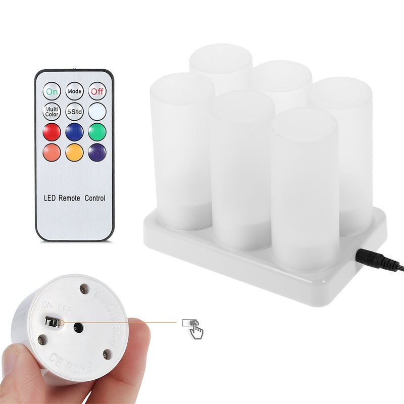 مجموعة شموع بإضاءة LED قابلة للشحن من 6 قطع على شكل أكواب ثلجية أبيض 0.48كيلوجرام  - Image 5