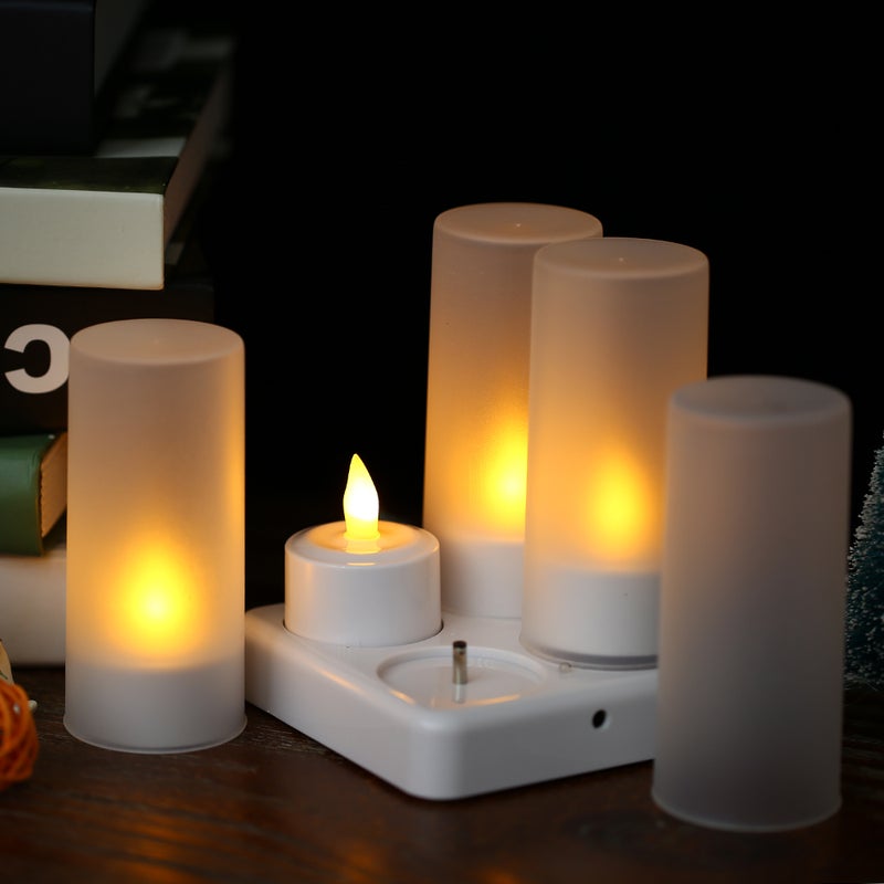 4 Piece Rechargeable LED Candles Lights With Remote Control Frosted Cups White 0.34kg - Image 5