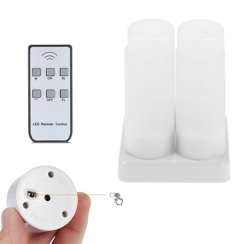 4 Piece Rechargeable LED Candles Lights With Remote Control Frosted Cups White 0.37kg - Image 5