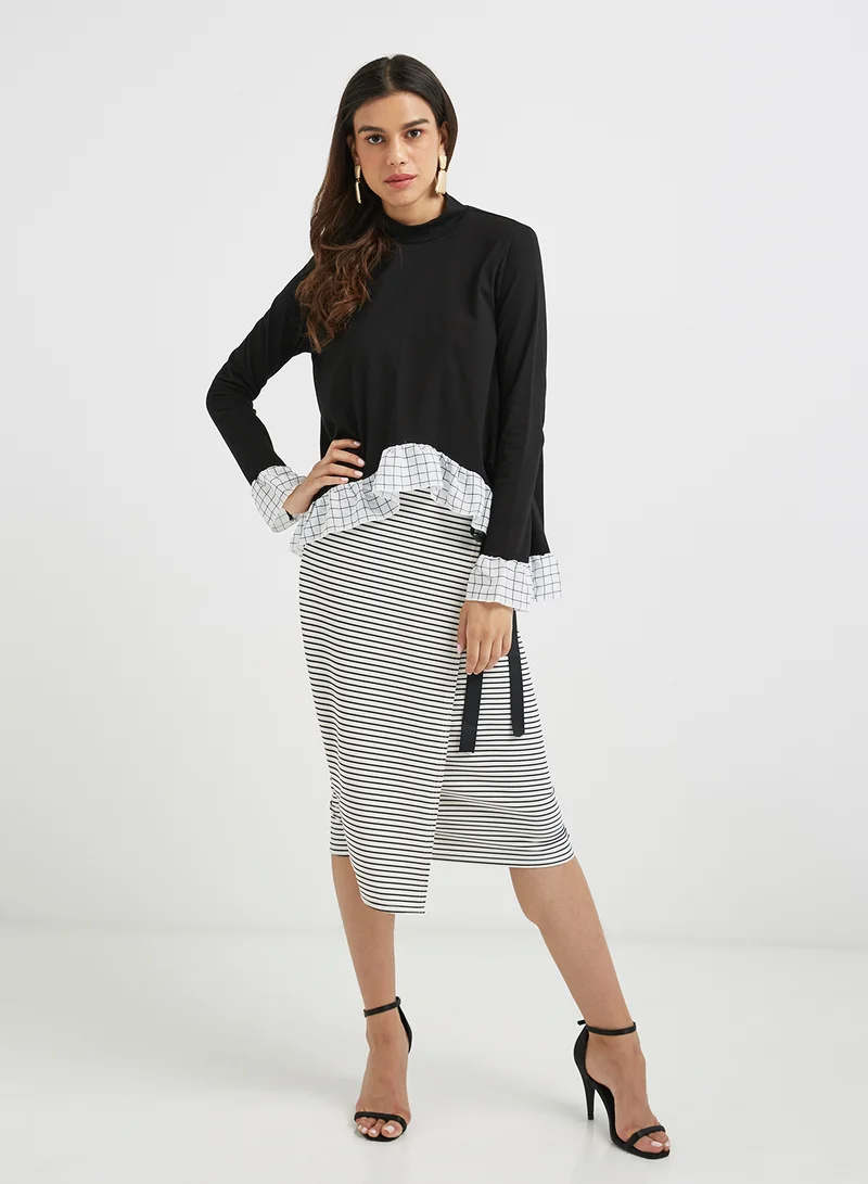 LOST INK Tie Waist Skirt Black/White