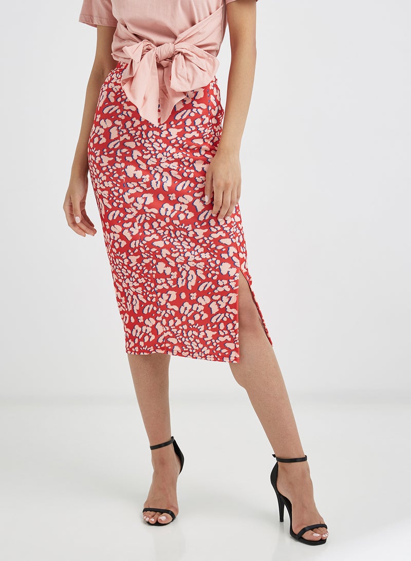 LOST INK Contrast Textured Pencil Skirt Multicolour  - Image 1