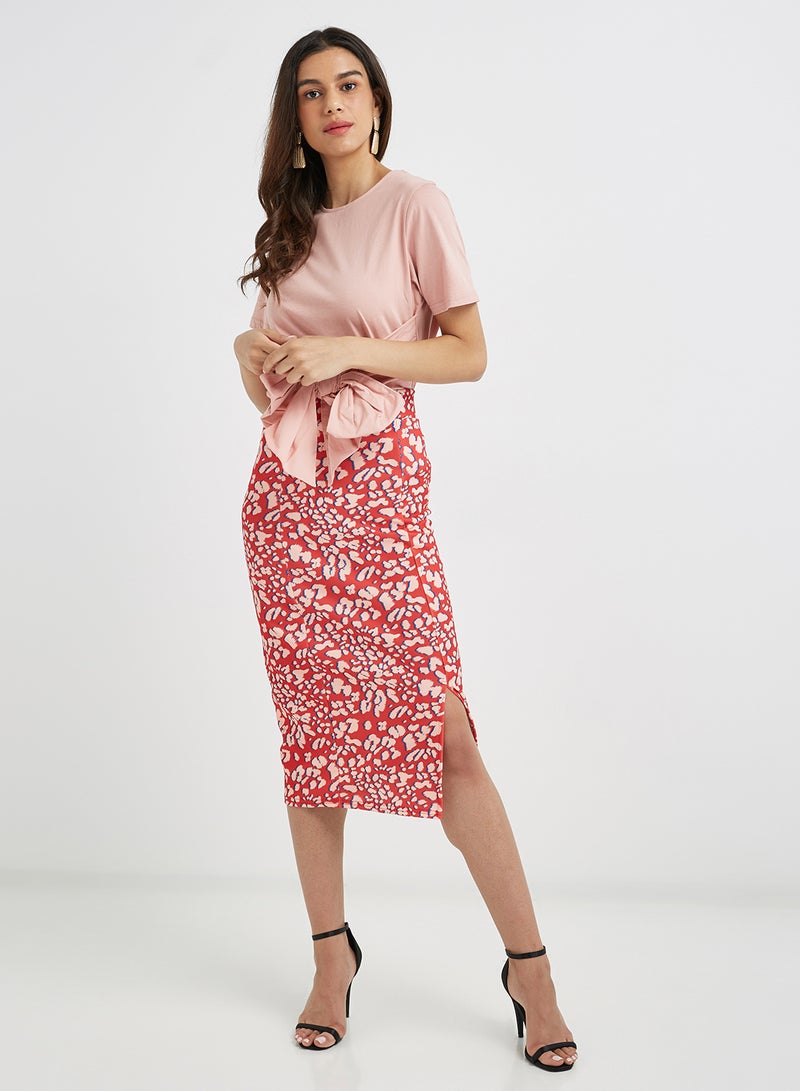 LOST INK Contrast Textured Pencil Skirt Multicolour  - Image 5