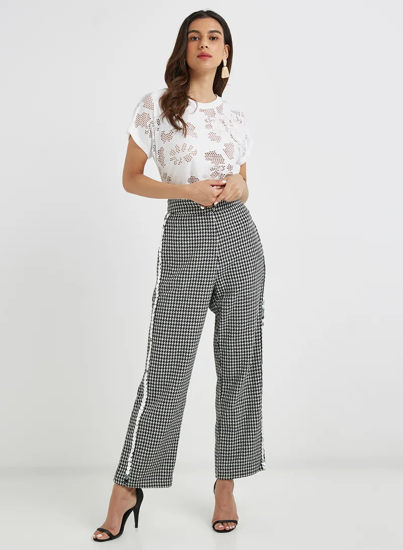 LOST INK Embellished Textured Pants Multicolour