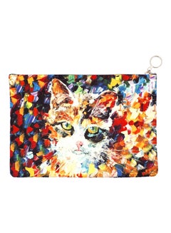 Cat Printed Clutch White/Red/Blue