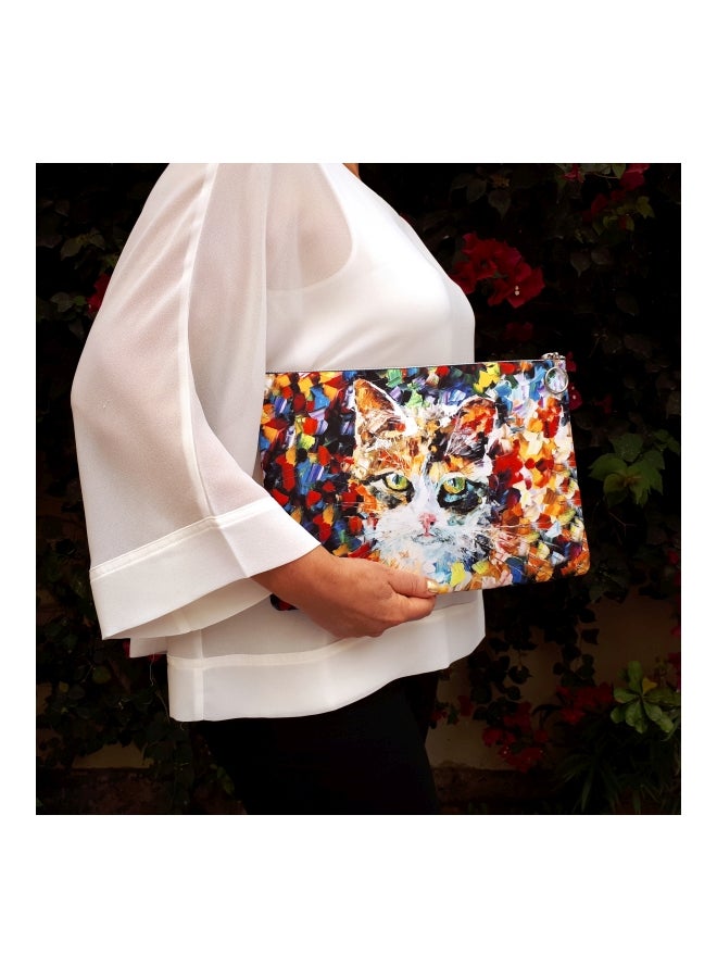 Alwan - Cat Printed Clutch White/Red/Blue - Image 1