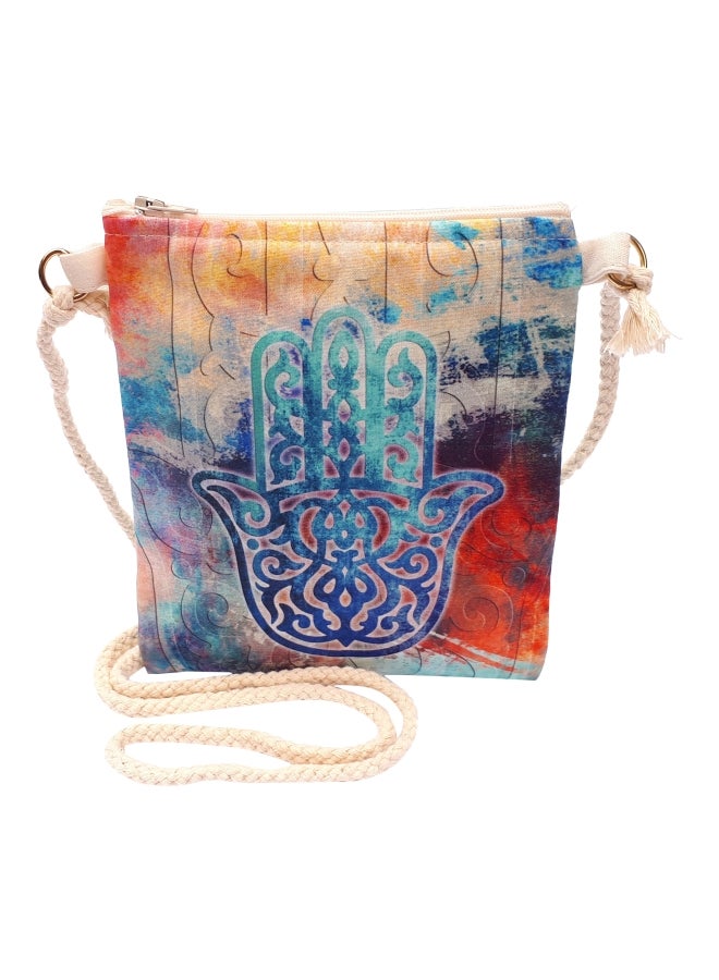 ألوان حقيبة كروس مزينة بطبعة خمسة أزرق/بيج/كستنائي - Image 1