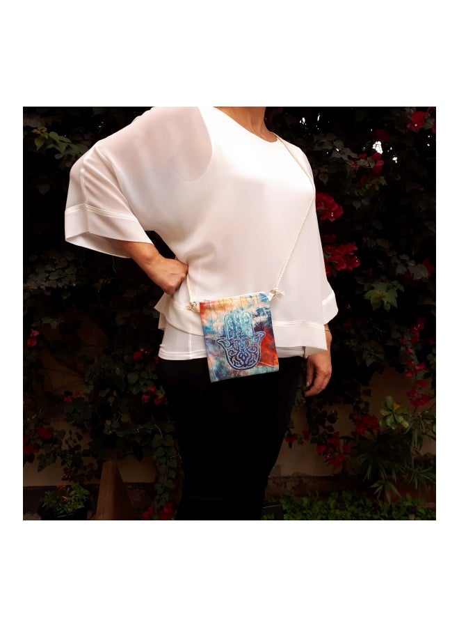 ألوان حقيبة كروس مزينة بطبعة خمسة أزرق/بيج/كستنائي - Image 5