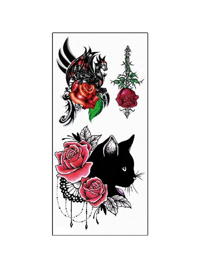 مجموعة ملصقات تاتو مؤقتة عدد 5 قطع وردي / أسود /أحمر