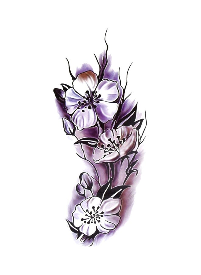 طقم ملصقات تاتو مؤقت بتصميم ورود مكون من 5 قطع أرجواني/أسود/أبيض