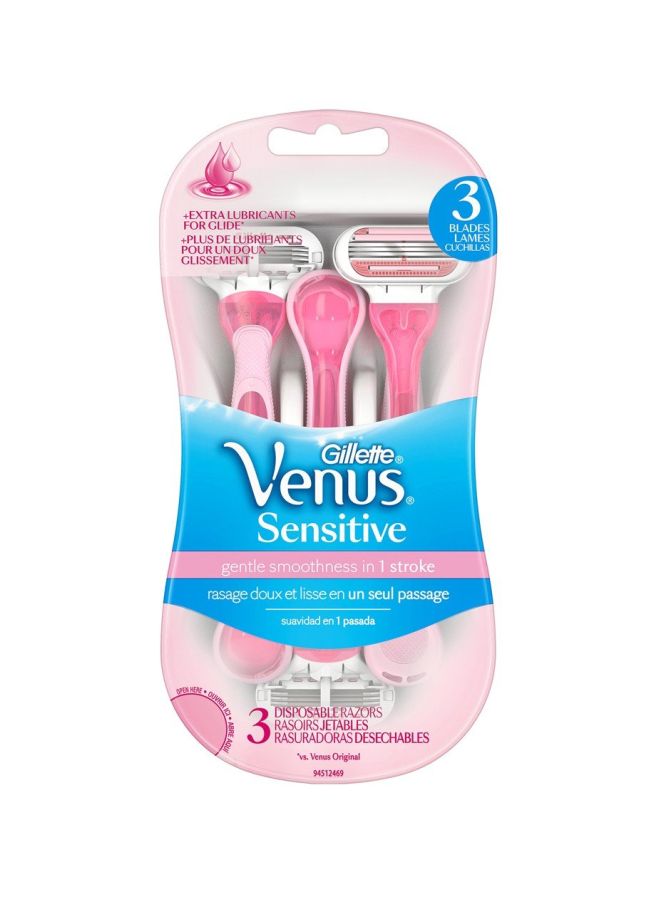 3 شفرات نسائية فينوس للاستخدام مرة واحدة مخصصة للبشرة الحساسة وردي