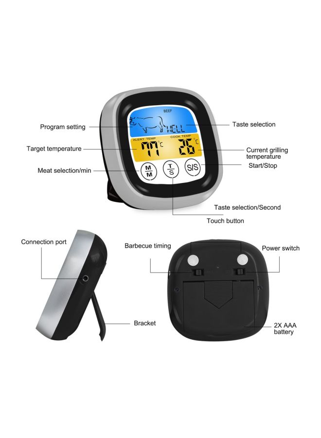 مقياس حرارة لاسلكي بشاشة LED مناسب للشواء أسود/فضي 19x9x3سم - Image 5