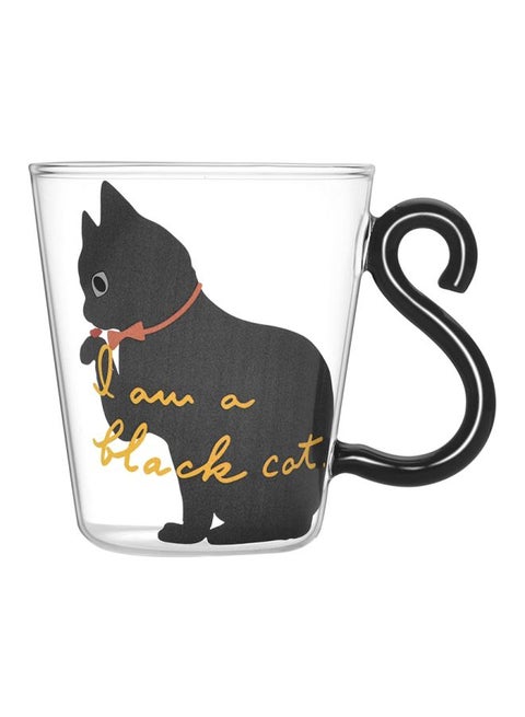 Kitty Printed Tail Handled Mug Black/White/Clear 8x5.3x9cm