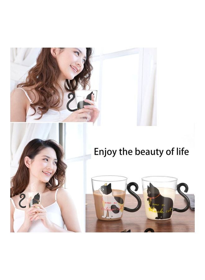 Kitty Printed Tail Handled Mug Black/White/Clear 8x5.3x9cm