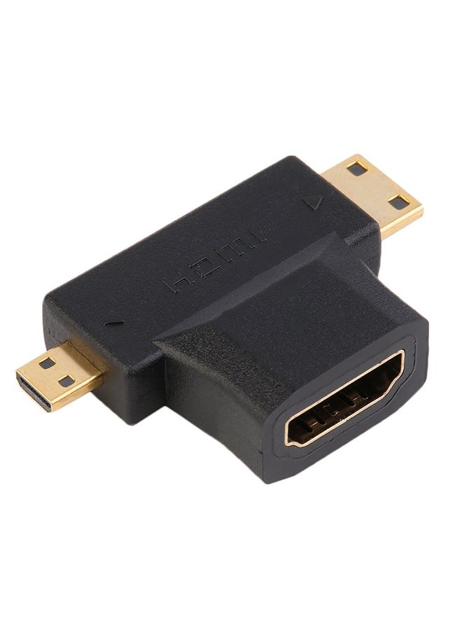 ليشب محول توصيل طرف HDMI Type A أنثى إلى HDMI Type C ذكر ومزود بمنفذ HDMI مايكرو ذكر أسود/ذهبي - Image 1